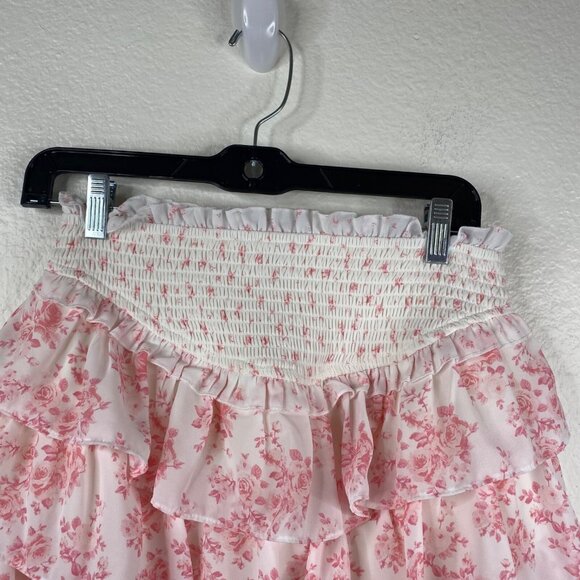 Thirty Thirty LA Skirt Mini Smocked Ruffles Pink Sz S Floral Dainty Coquette - Picture 4 of 8